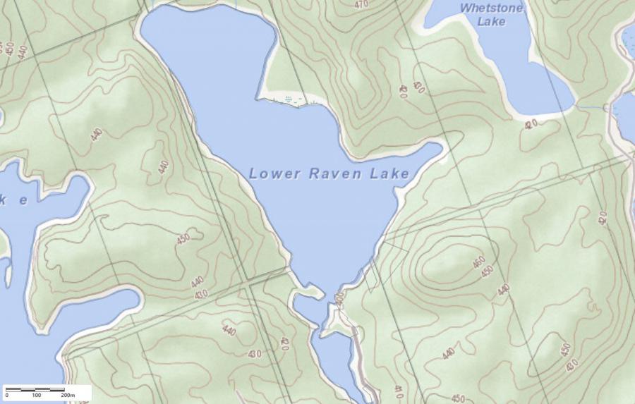 Topographical Map of Lower Raven Lake in Municipality of Kearney and the District of Parry Sound
